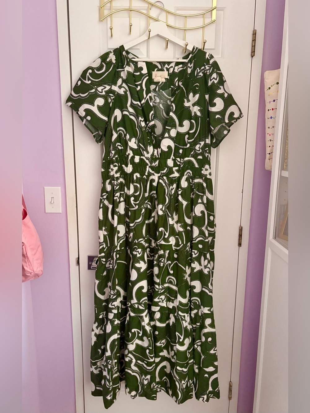 Anthropologie Green and White Patterned Somerset Dress